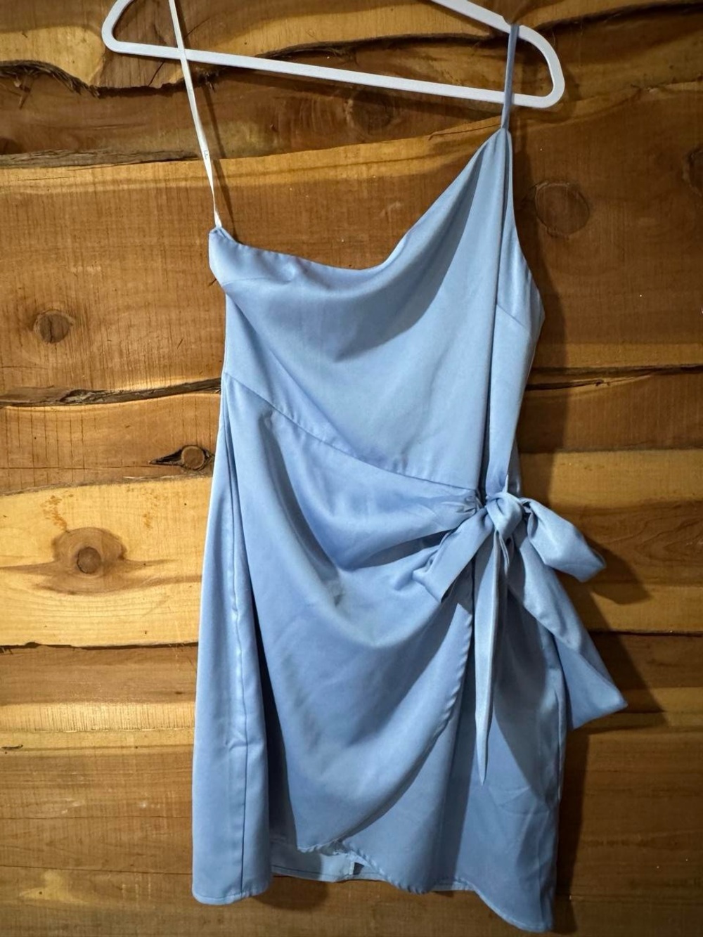 Lulu's Light Blue Satin Slip Maxi with Side Tie